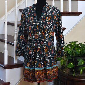 Eshakti Pintuck Vibrant Paisley Floral Tunic Turquoise Cotton Large 12